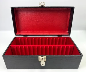 Vintage Audio Cassette Holder Storage Case Faux Crocodile Print Holds 30 w/ Key - Picture 1 of 17