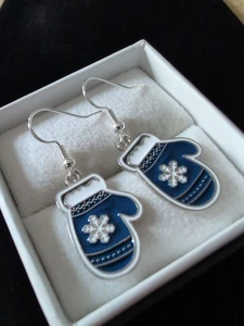 Sterling 925 Hand Casted Handy Named Homemade Christmas Mitt Custom Earrings - Picture 1 of 8