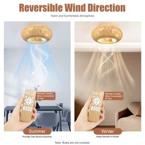 Farmhouse Low Profile Flush Mount Boho Ceiling Fan 20" Ceiling Fan +Light&Remote - Picture 1 of 16