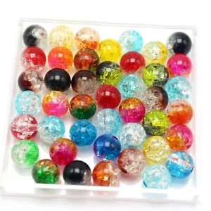 200 Mixed Color Acrylic Crackle Round Beads 8mm Smooth Ball DIY Bracelet Earring - Picture 1 of 10