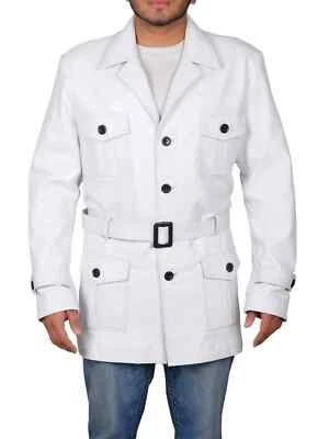 DISEÑADOR Nuevo Gabardina Para Hombre Parche Bolsillo 3/4 100% Piel de Cordero Real Calce Ajustado Blanco Foto 1 de 4