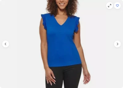 Blusa top ajustada Andrew Marc para mujer cuello en V manga con volantes (REGATA, GRANDE) NUEVA CON ETIQUETAS Foto 1 de 2