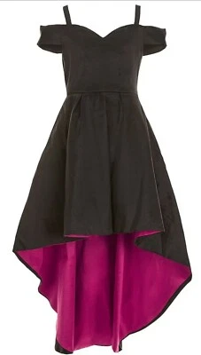 Elegante Vestido de Tafetán Hombro Frío Hi-Lo Fantasiful Ediciones Grandes para Niña Rara-16 Foto 1 de 4