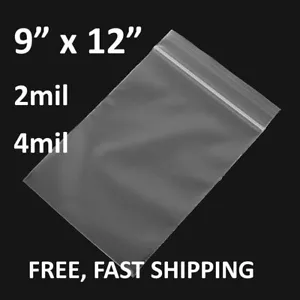 9" x12" Zip Seal 2 Mil 4 Mil Thick Reclosable Top Lock Plastic Zipper Bags - Picture 1 of 3