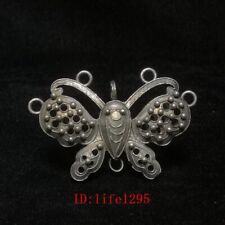 L 4.5 CM Old Chinese Tibet Silver Carving Pretty Butterfly Necklace Pendant Gift