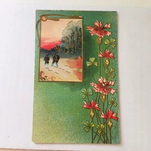 Grüner Hintergrund rosa Blumen Postkarte signiert Santa Ralph White Rockford - Bild 1 von 7