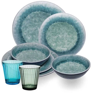 Melamin Geschirr Set blau 2 Personen Campinggeschirr Outdoor Camping 8 Teile - Bild 1 von 11