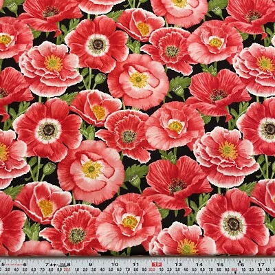 Poppy Meadows de Jane Shasky para Henry Glass algodón negro por media yarda Foto 1 de 2