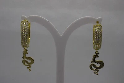 Orecchini Argento CERCHI DRAGONE INCISI Dorati Zirconi bianchi mm 18 EXPLOIT - Immagine 1 di 4