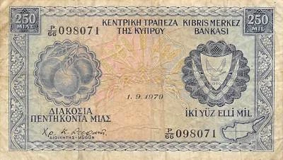 Cyprus  250  Mil  1.9.1979  P 41c  Series  P /66  Circulated Banknote L22 - Image 1 of 2
