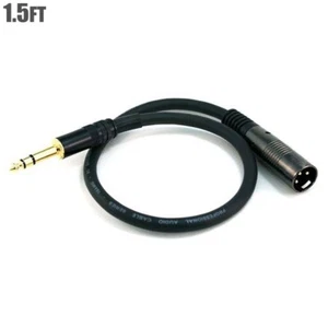 1.5FT 3-Pin XLR Male to 1/4" 6.35mm TRS Male Audio Cable Mic Microphone Gold - Picture 1 of 2