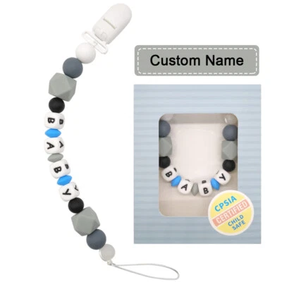 Personalised Pacifier Clip Customized Dummy Clips Soother Chain Silicone Beads  - Image 1 of 4