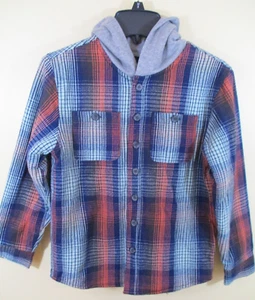 COLORFUL PLANET boys M(8) Shirt Jacket blue plaid hood fleece lining NEW buttons - Picture 1 of 19