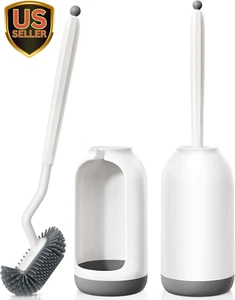 Toilet Bowl Brush Holder Set: 2Pack Deep Cleaning Silicone Toilet Scrubber under - Picture 1 of 9
