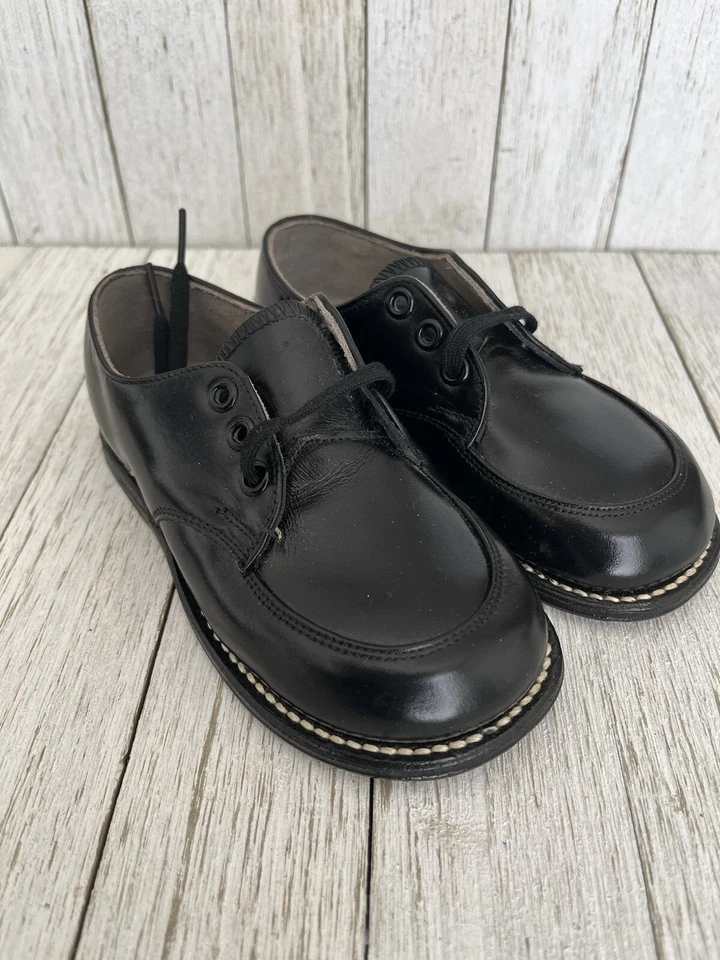 Zapatos Oxford de cuero negro vintage para niños - niño pequeño talla 6 años 50-60 nuevos de Lote Antiguo Foto 1 de 4
