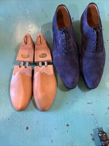 Mens Size EU 41 US 8-8.5 Shoes Blue Suede Shoes LUCKNOW NWOT & Bowen Shoe Trees - Picture 1 of 12