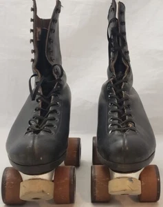 Vintage Riedell Chicago Custom schwarze Leder Rollschuhe Red Wing Größe 8 - Bild 1 von 14
