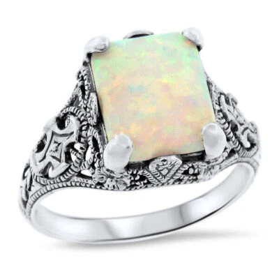 ANILLO FILIGRANA ÓPALO BLANCO ESTILO CLÁSICO PLATA ESTERLINA 925 CREADO EN LABORATORIO 932X Foto 1 de 4