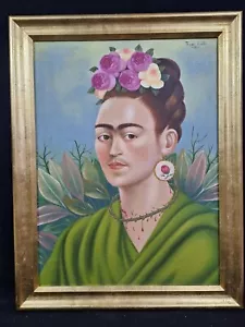 AMAZING FRIDA KAHLO OIL ON CANVAS DATED 1947 WITH FRAME IN GOLDEN LEAF NICE GOOD - Picture 1 of 13