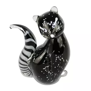 Murano-Stil mundgeblasene Glas Katze schwarz und weiß 7" hoch schwerer Briefbeschwerer Skulptur - Bild 1 von 6