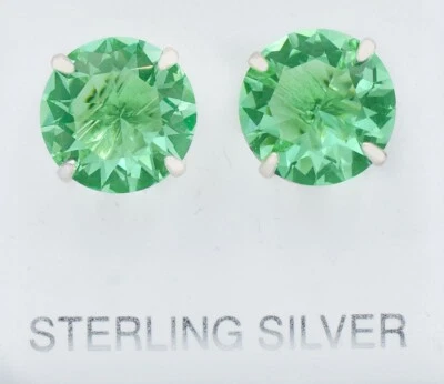 LAB CREATED  13.82 Cts GREEN FLUORITE EARRINGS .925 Sterling Silver - 12mm- NWT - Image 1 of 4