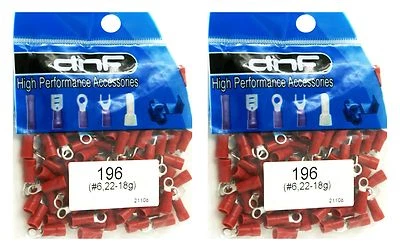 (200 PACK) 22-18 GAUGE RED RING TERMINALS ELECTRICAL WIRE CONNECTORS #6 - Image 1 of 2