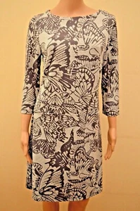 New M&S Per Una Grey Mix Butterfly Floral Jersey Dress Sz UK 12 - Picture 1 of 3