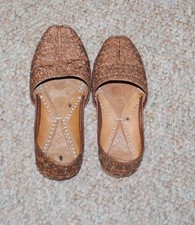 Antique Pair of Bronze Glitter Colored Embroidered Shoes. Mismatched Size