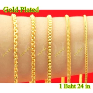 Collana Thai Placcata Oro 24k Catena Gialla Ciondolo Peso 1 Baht Gioielli 24 in - Foto 1 di 12