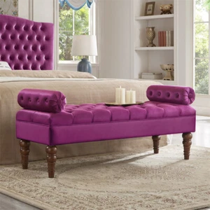 Velvet Upholstered Bed Bench with Tufted Button Entryway Bench for Living Room - Picture 1 of 6