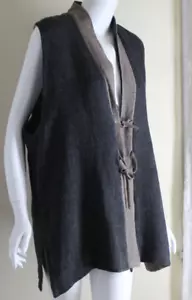 Eskandar Sz 1 O/S Long Exquisite LINEN Art Gauze Waistcoat Vest Jacket - Picture 1 of 10
