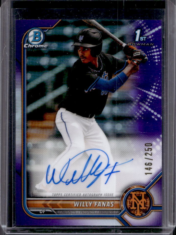 2022 Bowman Chrome Willy Fanas 1st Prospect Purple Refractor Auto #146/250 Mets