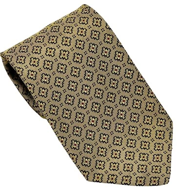 Corbata de seda Hickey Freeman Collection dorada amarilla con medallón floral geométrico Foto 1 de 4