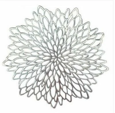 6PCS Placemat for Dining Table PVC Silver Lace Round Table Mats  - Image 1 of 4