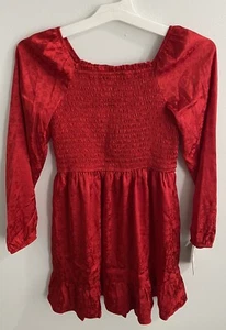 Girl’s Art Class Smocked Body Red Satin Jacquard Ruffled Party Dress L(10/12) - Picture 1 of 4
