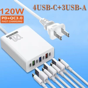120W 6-Port USB C Fast Wall Charger Block Charging Station for Multiple Devices - Picture 1 of 19