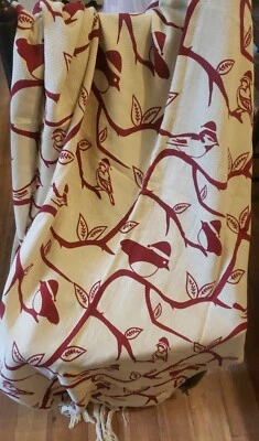 VHC WINTERSONG Woven Christmas Throw Blanket ~ 60"×50" ~ Holiday Bird Red Cream - Image 1 of 3