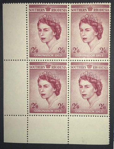 Southern Rhodesia Elizabeth II  1953 Coronation 2/6  x 4 MNH U/M SG77 C/V £28 Cover