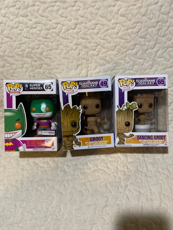 3 Funko Pop The Joker/Groot/Dancing Groot Foto 1 de 3