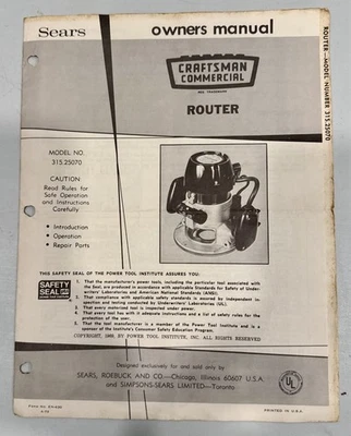 **Craftsman Commercial 1972 Owner’s Manual Auto Scroller Saw Model No. 315.17280 - Image 1 of 4