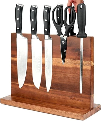 Magnetic Knife Block, Acacia Wood Knife Holder Double Sided with Strong Magne... - Image 1 of 4