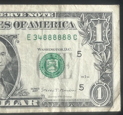 (6 IN A ROW!) $1 6 In A Row 8s Rare Fancy Serial Number E34888888C Series 2017 - Image 1 of 3