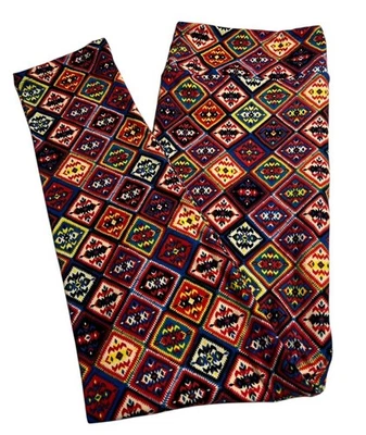 Leggings LuLaRoe TC Alto Curvilíneo ROJO AZUL Cuadros Colorido DIAMANTE Western Fun Azteca Foto 1 de 4