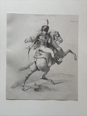 Gravura antiga 1868 estudo acadêmico cavaleiro de cavalaria napoleônica - Imagem 1 de 4