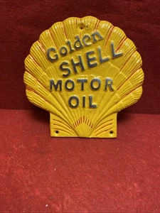 Golden Shell Motoröl Gusseisen Automobilia Schild Plakette 17 cm Männerhöhle - Bild 1 von 10