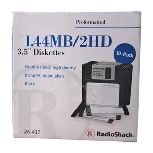 New and Sealed Radio Shack 3.5" 1.44MB/2HD Diskettes 10-Pack / Black (26-437) - Afbeelding 1 van 6