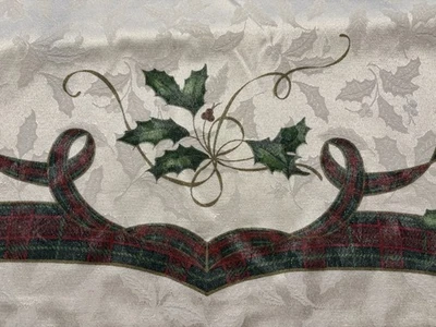 LENOX Holiday Tablecloth Rectangle Christmas Ivory Ribbons Green Red 118x56 - Image 1 of 4