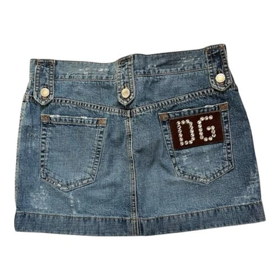 Винтажная джинсовая мини-юбка Dolce Gabbana D&G с блестками кожа большая нашивка логотип 2000-е - Изображение 1 из 4