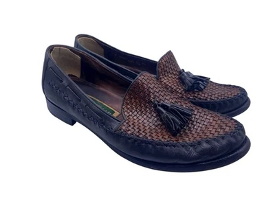 Мокасины Cole Haan тканые кожаные кисточки черные коричневые женские 9 AA узкие опрятные - Изображение 1 из 4