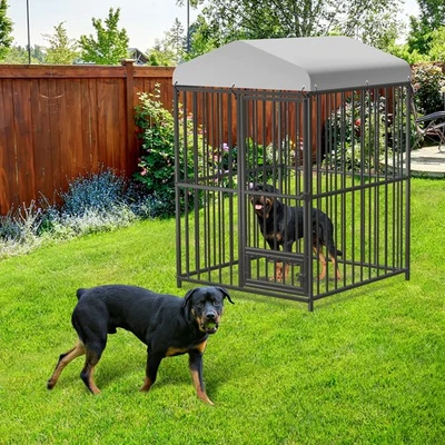 Perrera exterior para casa para perros con cubierta impermeable barandillas metálicas  Foto 1 de 4